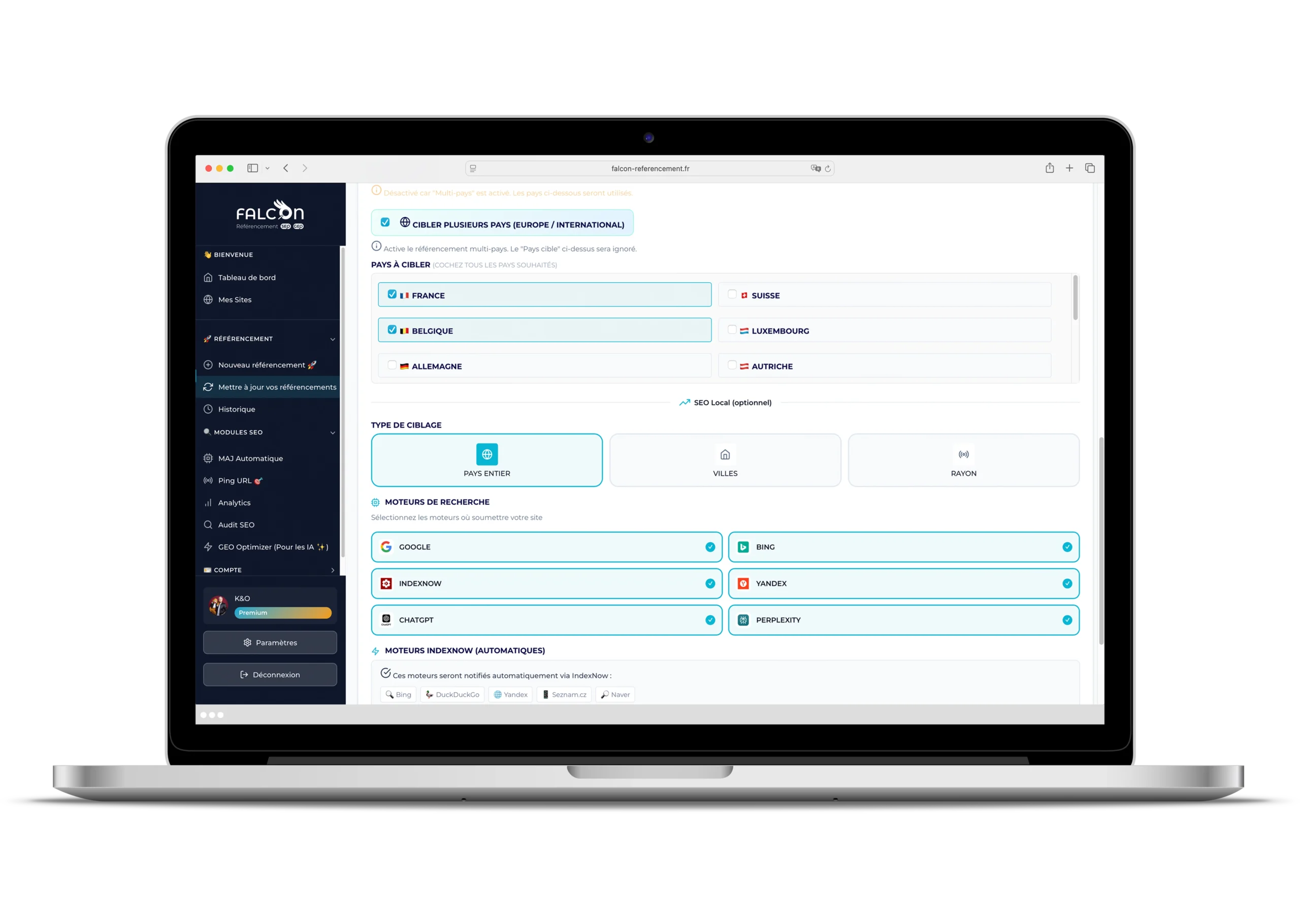Mise à jour des référencements Falcon
