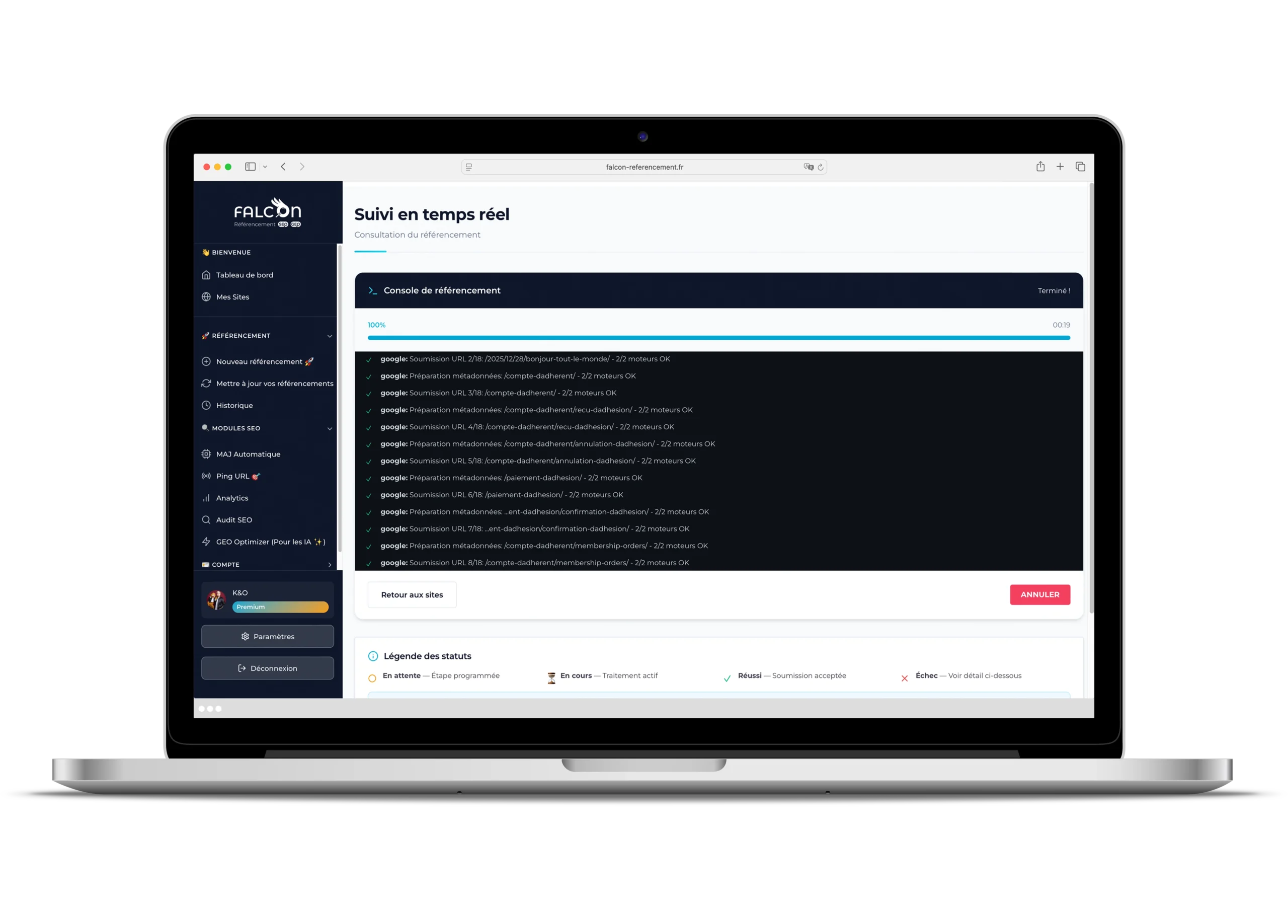 Console de référencement Falcon
